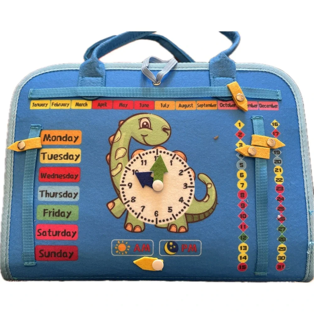 Dinosaur‎ Busy Board Toddler Sensory Activity Felt Travel Toy Blue